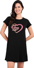 SNAPPYB Women Printed Crew Neck Organic Cotton Black T-Shirt