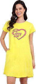 SNAPPYB Women Printed Crew Neck Organic Cotton Yellow T-Shirt