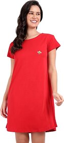 SNAPPYB Women Solid Round Neck Organic Cotton Red T-Shirt