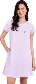 SNAPPYB Women Solid Round Neck Organic Cotton Purple T-Shirt