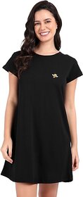 SNAPPYB Women Solid Round Neck Organic Cotton Black T-Shirt