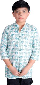 Kids Cotton Kurta with Elephant Print Pattern