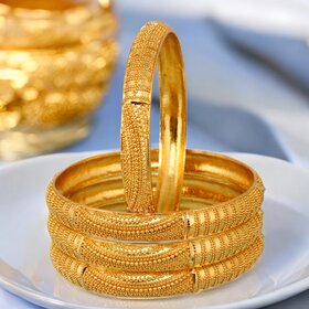 18k One Gram Gold Plated Traditional Designer Pack of 4 Bangle Set For Women