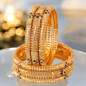 18k One Gram Gold Plated Traditional Designer Pack of 6 Bangle Set For Women