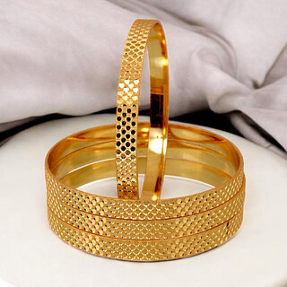                       18k One Gram Gold Plated Traditional Designer Pack of 4 Bangle Set For Women                                              