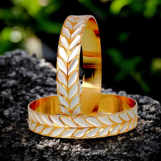                       18k One Gram Gold Plated Traditional Designer Pack of 2 Bangle Set For Women                                              