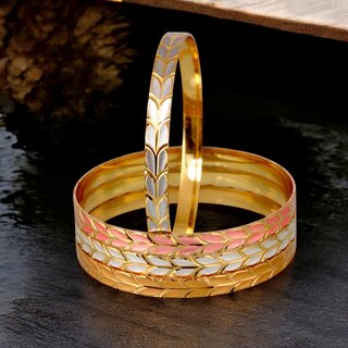                       18k One Gram Gold Plated Traditional Designer Pack of 4 Bangle Set For Women                                              