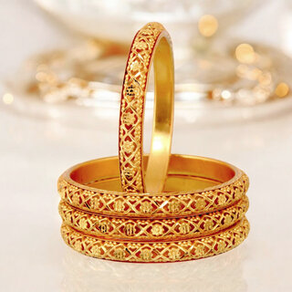                       18k One Gram Gold Plated Traditional Designer Pack of 4 Bangle Set For Women                                              