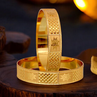                       18k One Gram Gold Plated Traditional Designer Pack of 2 Bangle Set For Women                                              