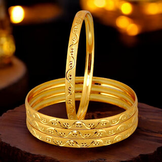                       18k One Gram Gold Plated Traditional Designer Pack of 4 Bangle Set For Women                                              