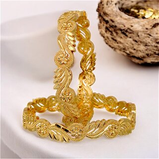                       18k One Gram Gold Plated Traditional Designer Pack of 2 Bangle Set For Women                                              