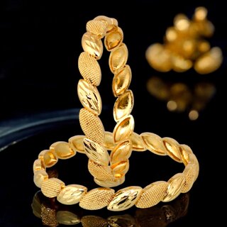                       18k One Gram Gold Plated Traditional Designer Pack of 2 Bangle Set For Women                                              