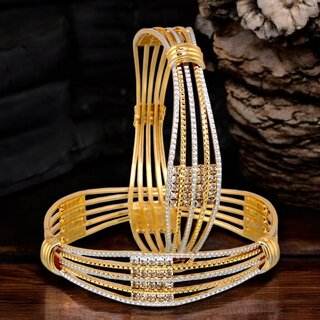                       18k One Gram Gold Plated Traditional Designer Pack of 2 Bangle Set For Women                                              