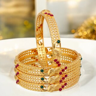                       18k One Gram Gold Plated Traditional Designer Pack of 4 Bangle Set For Women                                              