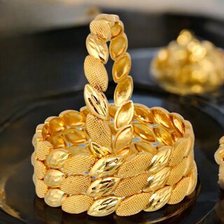                       18k One Gram Gold Plated Traditional Designer Pack of 4 Bangle Set For Women                                              