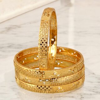                       18k One Gram Gold Plated Traditional Designer Pack of 4 Bangle Set For Women                                              