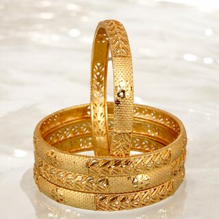                       18k One Gram Gold Plated Traditional Designer Pack of 4 Bangle Set For Women                                              