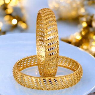                       18k One Gram Gold Plated Traditional Designer Pack of 2 Bangle Set For Women                                              