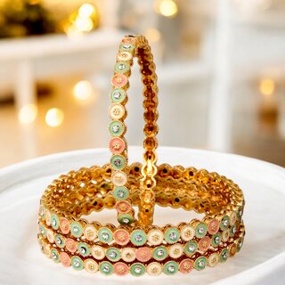                       18k One Gram Gold Plated Traditional Designer Pack of 4 Bangle Set For Women                                              