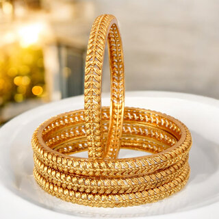                       18k One Gram Gold Plated Traditional Designer Pack of 4 Bangle Set For Women                                              