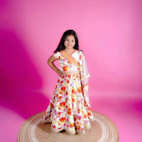 Little Princess Girls' Floral Printed Lehenga Choli with Dupatta