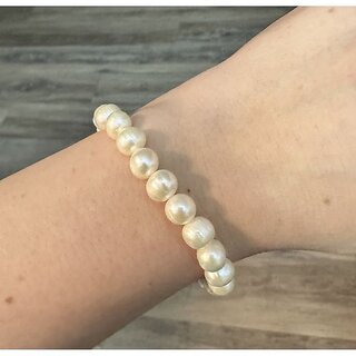                       Pearl Bracelet with Natural Pearl Beads Purity and Serenity Elastic Bracelet for Men Women                                              