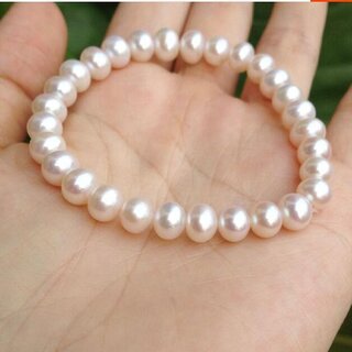                       Pearl Bracelet with Natural Pearl Beads Purity and Serenity Elastic Bracelet for Men Women                                              