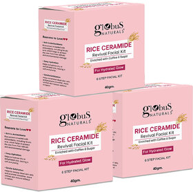 Globus Naturals Rice Ceramide 6 Step Facial Kit For Korean Glass Skin 40gm Set of 3