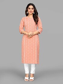 Parnavi Women Striped Pure Cotton Straight Kurta (Orange)