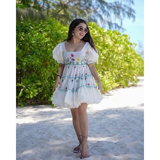 Chic Women Parnavi Women Fit And Flare White Dress 2025 at ShopCircuit | ONDC