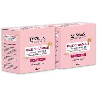                       Globus Naturals Rice Ceramide 6 Step Facial Kit For Korean Glass Skin, 40gm, Set of 2                                              