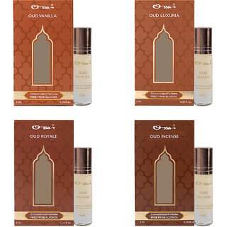 Ossa Oud Luxuria, Vanilla, Royale,Incense 6ml Each Unisex Concentrated Perfume Alcohol Free RollOn Attar Combo Pack of 4 Ossa Oud Luxuria, Vanilla, Royale,Incense 6ml Each Unisex Concentrated Perfume Alcohol Free RollOn Attar Combo Pack of 4