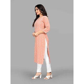 Chic Women Parnavi Women Striped Pure Cotton Straight Kurta (Orange) 2025 at ShopCircuit | ONDC
