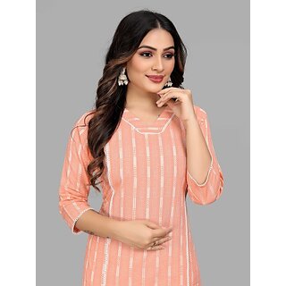 Chic Women Parnavi Women Striped Pure Cotton Straight Kurta (Orange) 2025 at ShopCircuit | ONDC