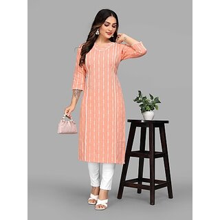 Chic Women Parnavi Women Striped Pure Cotton Straight Kurta (Orange) 2025 at ShopCircuit | ONDC