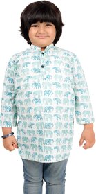 Blue and White Elephant Printed Kurta for Boy Kids