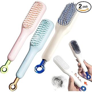                       Self Cleaning Hair Brush - Massage Comb with Retractable Bristles for Men  Women                                              