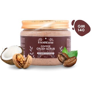                      FreshLuxe Coffee Crush for Exfoliation and De-Tan Body  Face Scrub with Walnut Powder 140gm                                              