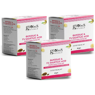 Globus Naturals Anti Acne Glycolic Salicylic Acid 6 Step Facial Kit For Oil Control Skin Lightening Suitable For Oily Acne Prone Skin 40gm Set of 3 Globus Naturals Anti Acne Glycolic Salicylic Acid 6 Step Facial Kit For Oil Control Skin Lightening Suitable For Oily Acne Prone Skin 40gm Set of 3