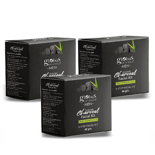                       Globus Naturals AntiPollution Charcoal Men 6 Step Facial Kit For Oil Control  Blackhead Removal Suitable For Oily  Acne Prone Skin 40gm Set of 3                                              