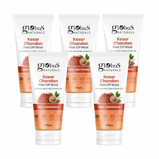Globus Naturals Kesar Chandan Peel off Mask Enriched with Coffee Green Tea for Skin Lightening Suitable for All Skin Types 100 gm Set of 5 Globus Naturals Kesar Chandan Peel off Mask Enriched with Coffee Green Tea for Skin Lightening Suitable for All Skin Types 100 gm Set of 5