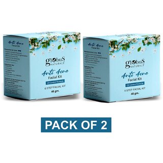                       Globus Naturals Anti Acne 6 Step Facial Kit, For Oil Control  Unclogging Pore, Suitable For Oily  Acne Prone Skin, 40gm, Set of 2                                              