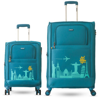                       Timus Salsa Plus 58cm,78cm -Soft Luggage Trolley Bags Combo Set 2 Soft Spinner Wheels - Teal Blue                                              