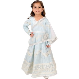                       Sky Blue Beauty Lengha Choli with Dupatta for Girl Kids                                              