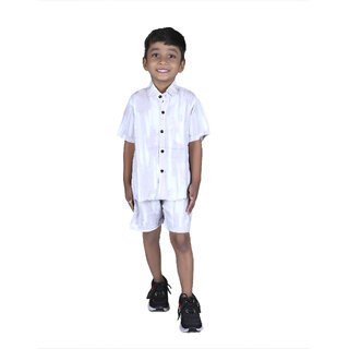                       Kid Kupboard Cotton Boy's Shirt and Short Set, White, Half-Sleeves, 6-7 Years KIDS7152                                              