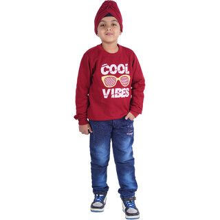                       Kid Kupboard Cotton Boys Sweatshirt, Maroon, Full-Sleeves, 7-8 Years KIDS7156                                              
