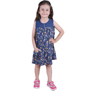                       Kid Kupboard Cotton Girls A-Line Frock, Blue, Sleeveless, 5-6 Years KIDS7175                                              