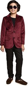 PRINT CULTR Boys Solid Single Breasted Party Blazer (Maroon)