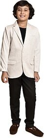 PRINT CULTR Boys Solid Single Breasted Party Blazer (Beige)