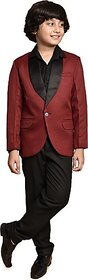 PRINT CULTR Boys Solid Single Breasted Party Blazer (Maroon)